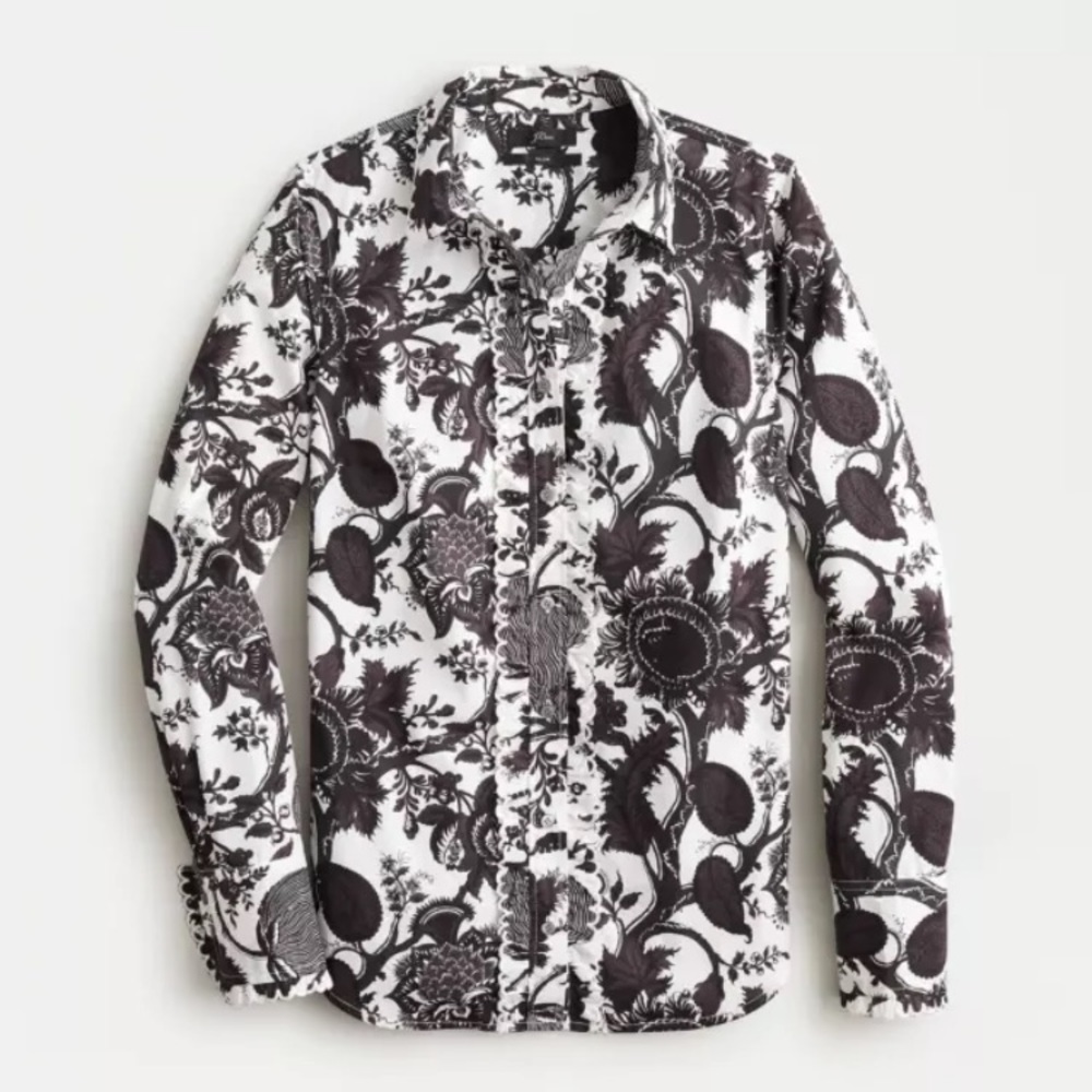 NWT J. Crew Ratti monochrome sunflower print shirt black and white